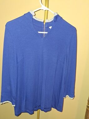 crown & ivy Royal Blue Ruffle-Trim Pullover